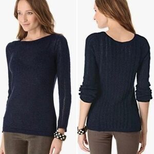 Rachel Zoe Karla Navy Blue Open Knit Long Sleevs Pullover Women’s Sweater